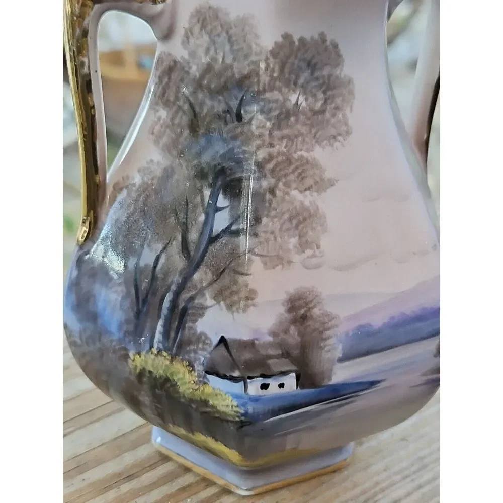 Nippon Noritake Morimura Hand Painted Vase HOUSE ON LAKE 6